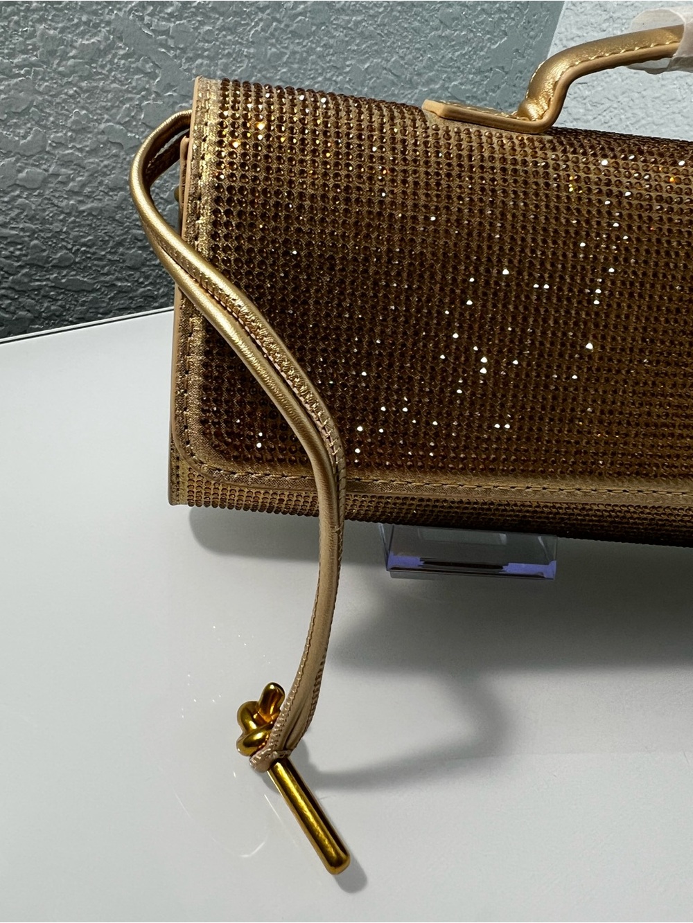 Gold Rhinestone Clutch Handbag purse elegant elongated evening bag crossbody - Picture 7 of 13